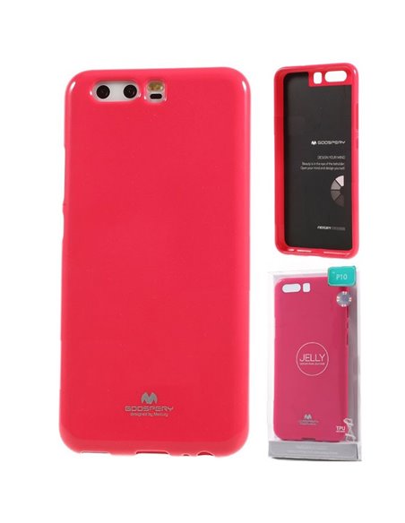 CUSTODIA per HUAWEI P10 IN GEL TPU SILICONE COLORE FUCSIA LUCIDO CON GLITTER ALTA QUALITA' MERCURY BLISTER