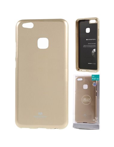 CUSTODIA per HUAWEI P10 LITE IN GEL TPU SILICONE COLORE ORO LUCIDO CON GLITTER ALTA QUALITA' MERCURY BLISTER