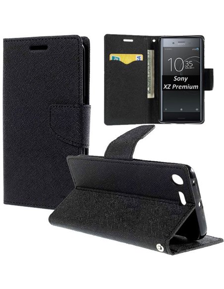 CUSTODIA per SONY XPERIA XZ PREMIUM (G8141) - FLIP ORIZZONTALE CON INTERNO IN TPU, STAND, PORTA CARTE E CHIUSURA MAGNETICA NERO