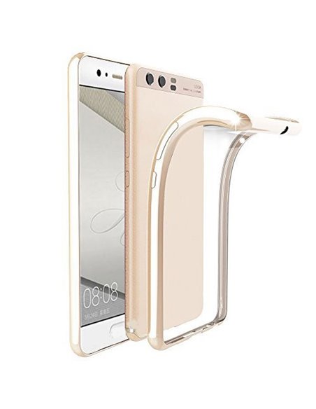 CUSTODIA per HUAWEI P10 IN GEL TPU SILICONE TRASPARENTE CON CORNICE COLORE ORO