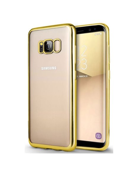 CUSTODIA per SAMSUNG SM-G950 GALAXY S8 IN GEL TPU SILICONE TRASPARENTE CON CORNICE COLORE ORO