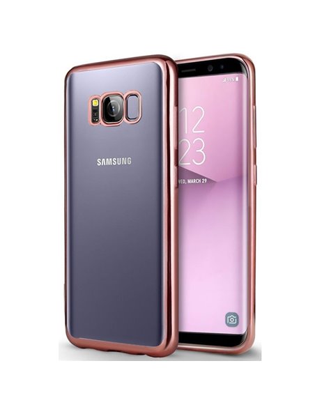 CUSTODIA per SAMSUNG SM-G950 GALAXY S8 IN GEL TPU SILICONE TRASPARENTE CON CORNICE COLORE ROSA ORO