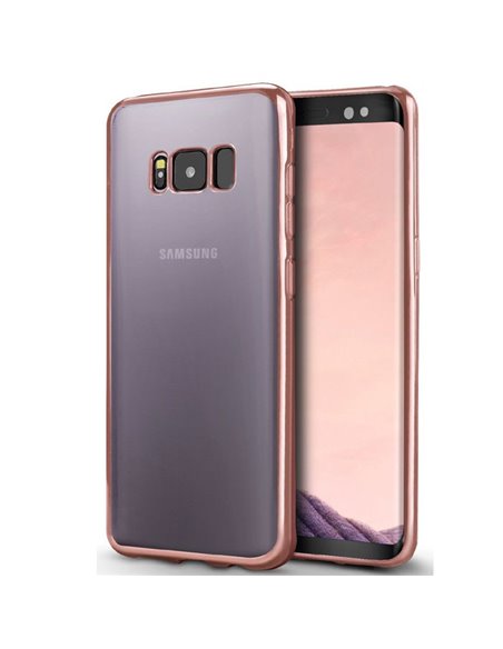 CUSTODIA per SAMSUNG SM-G955 GALAXY S8 PLUS IN GEL TPU SILICONE TRASPARENTE CON CORNICE COLORE ROSA ORO