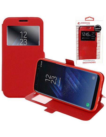 CUSTODIA per SAMSUNG SM-G955 GALAXY S8 PLUS - FLIP ORIZZONTALE PELLE CON INTERNO IN TPU, CHIUSURA MAGNETICA E FINESTRA ID ROSSO