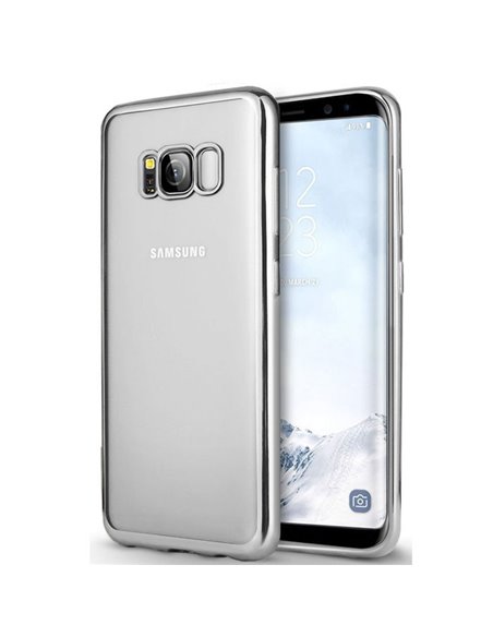 CUSTODIA per SAMSUNG SM-G950 GALAXY S8 IN GEL TPU SILICONE TRASPARENTE CON CORNICE COLORE SILVER