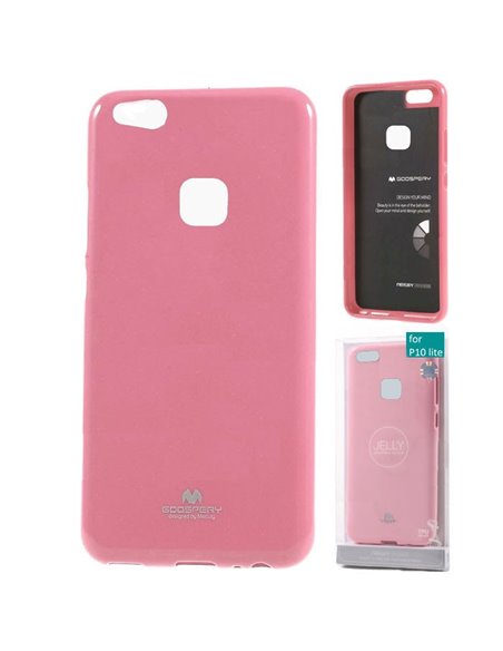 CUSTODIA per HUAWEI P10 LITE IN GEL TPU SILICONE COLORE ROSA LUCIDO CON GLITTER ALTA QUALITA' MERCURY BLISTER