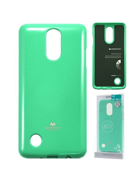 CUSTODIA per LG K8 (2017), X300, M200N IN GEL TPU SILICONE COLORE VERDE ACQUA LUCIDO CON GLITTER ALTA QUALITA' MERCURY BLISTER