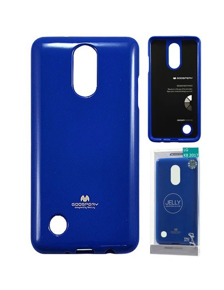 CUSTODIA per LG K8 (2017), X300, M200N IN GEL TPU SILICONE COLORE BLU LUCIDO CON GLITTER ALTA QUALITA' MERCURY BLISTER