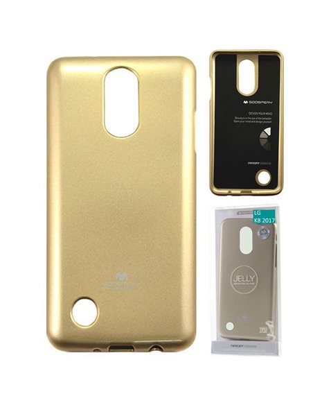 CUSTODIA per LG K8 (2017), X300, M200N IN GEL TPU SILICONE COLORE ORO LUCIDO CON GLITTER ALTA QUALITA' MERCURY BLISTER