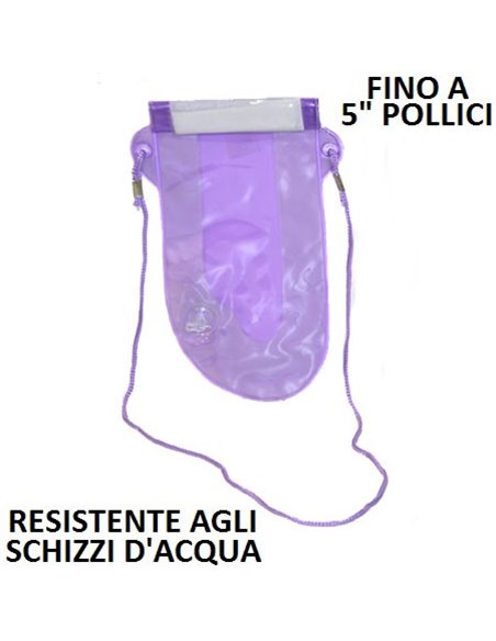 CUSTODIA A SACCHETTO RESISTENTE AGLI SCHIZZI D'ACQUA per DISPOSITIVI FINO A 5' CON CHIUSURA ERMETICA E STRAP COLORE VIOLA