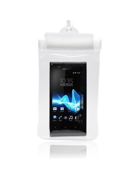 CUSTODIA A SACCHETTO RESISTENTE AGLI SCHIZZI D'ACQUA per SAMSUNG I9500 GALAXY S4, I9505 COLORE BIANCO CHIUSURA CON STRAP