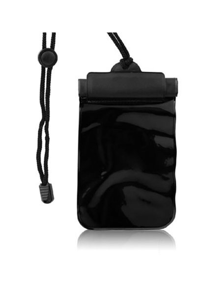 CUSTODIA A SACCHETTO RESISTENTE AGLI SCHIZZI D'ACQUA per SAMSUNG I9500 GALAXY S4, I9505 COLORE NERO CHIUSURA CON STRAP