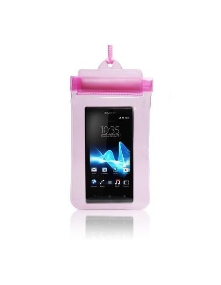 CUSTODIA A SACCHETTO RESISTENTE AGLI SCHIZZI D'ACQUA per SAMSUNG I9500 GALAXY S4, I9505 COLORE ROSA CHIUSURA CON STRAP