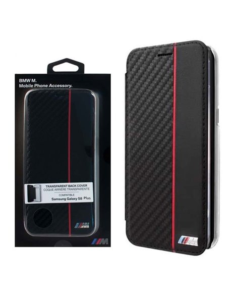 CUSTODIA per SAMSUNG SM-G955 GALAXY S8 PLUS - FLIP ORIZZONTALE BMW CON PARTE POSTERIORE RIGIDA TRASPARENTE E PORTA CARTE NERO