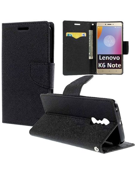 CUSTODIA per LENOVO VIBE K6 NOTE (K53a48) - FLIP ORIZZONTALE CON INTERNO IN TPU, STAND E TASCHE PORTA CARTE COLORE NERO