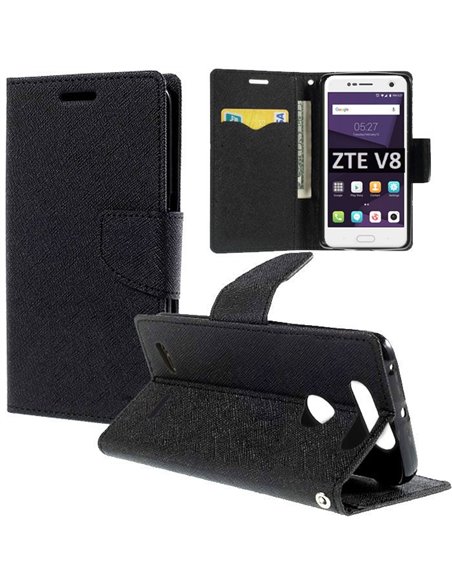 CUSTODIA per ZTE BLADE V8 - FLIP ORIZZONTALE CON INTERNO IN TPU, STAND, PORTA CARTE E CHIUSURA MAGNETICA COLORE NERO