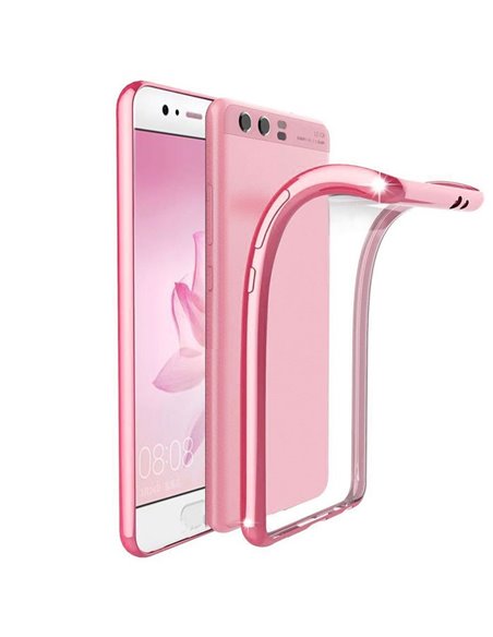 CUSTODIA per HUAWEI P10 IN GEL TPU SILICONE TRASPARENTE CON CORNICE COLORE FUCSIA