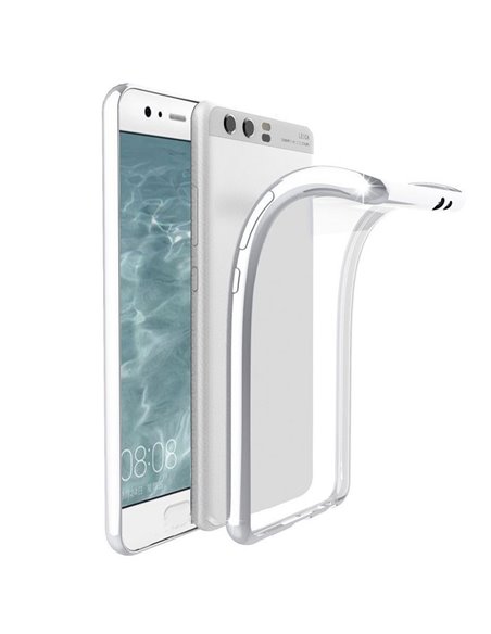 CUSTODIA per HUAWEI P10 IN GEL TPU SILICONE TRASPARENTE CON CORNICE COLORE SILVER