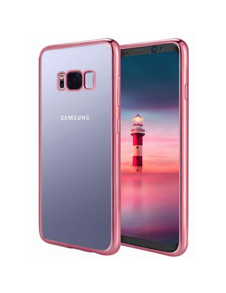 CUSTODIA per SAMSUNG SM-G950 GALAXY S8 IN GEL TPU SILICONE TRASPARENTE CON CORNICE COLORE FUCSIA