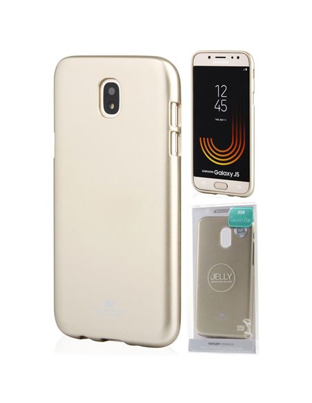 CUSTODIA per SAMSUNG SM-J530 GALAXY J5 (2017) IN GEL TPU SILICONE COLORE ORO LUCIDO CON GLITTER ALTA QUALITA' MERCURY BLISTER