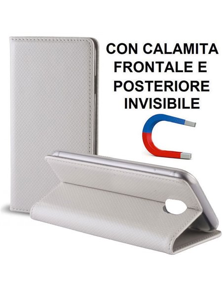 CUSTODIA per SAMSUNG SM-J730 GALAXY J7 (2017) - FLIP ORIZZONTALE CON CHIUSURA MAGNETICA INVISIBILE ED INTERNO IN TPU COLORE SILV