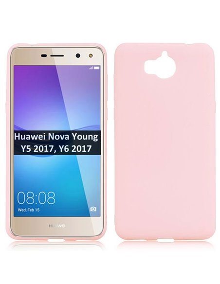 CUSTODIA per HUAWEI NOVA YOUNG, Y5 2017, Y6 2017 IN GEL TPU SILICONE SLIM 0,4mm COLORE ROSA SATINATO