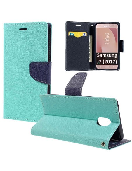 CUSTODIA per SAMSUNG SM-J730 GALAXY J7 (2017) - FLIP ORIZZONTALE CON STAND, INTERNO IN TPU SILICONE E PORTA CARTE COLORE VERDE A