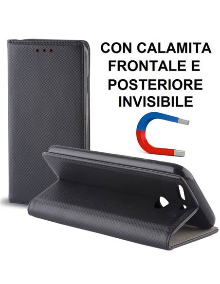 CUSTODIA per HUAWEI NOVA 2 - FLIP ORIZZONTALE CON CHIUSURA MAGNETICA INVISIBILE, INTERNO IN TPU, STAND E PORTA CARTE COLORE NERO