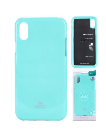 CUSTODIA per APPLE IPHONE X, IPHONE XS (5.8') IN GEL TPU SILICONE COLORE VERDE ACQUA LUCIDO ALTA QUALITA' MERCURY BLISTER