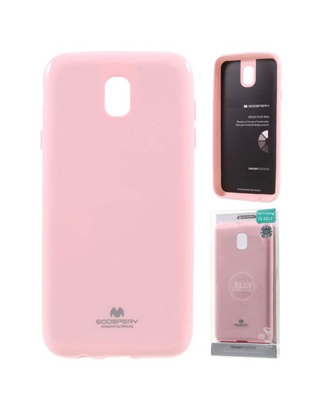 CUSTODIA per SAMSUNG SM-J330 GALAXY J3 (2017) IN GEL TPU SILICONE COLORE ROSA LUCIDO CON GLITTER ALTA QUALITA' MERCURY BLISTER