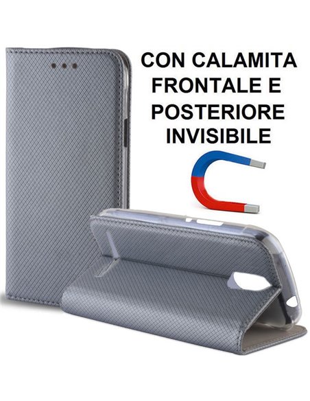 CUSTODIA per ZTE BLADE A602 - FLIP ORIZZONTALE con CHIUSURA MAGNETICA INVISIBILE, STAND ED INTERNO IN TPU GRIGIO