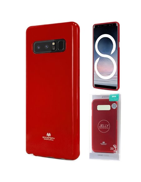 CUSTODIA per SAMSUNG GALAXY NOTE 8 (SM-N950) IN GEL TPU SILICONE COLORE ROSSO LUCIDO CON GLITTER ALTA QUALITA' MERCURY BLISTER