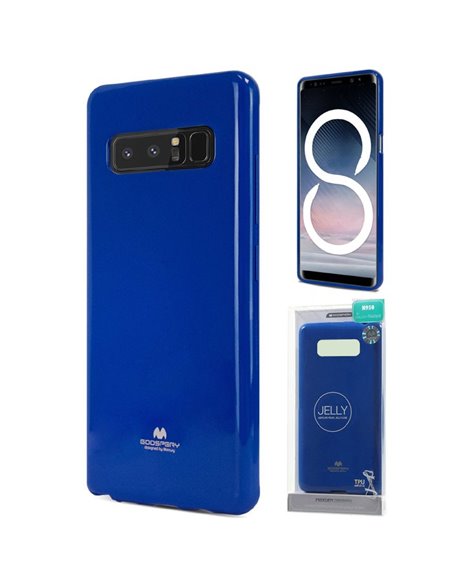 CUSTODIA per SAMSUNG GALAXY NOTE 8 (SM-N950) IN GEL TPU SILICONE COLORE BLU LUCIDO CON GLITTER ALTA QUALITA' MERCURY BLISTER