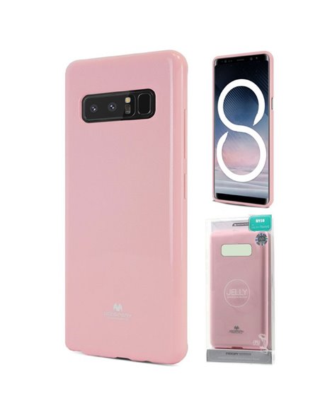 CUSTODIA per SAMSUNG GALAXY NOTE 8 (SM-N950) IN GEL TPU SILICONE COLORE ROSA LUCIDO CON GLITTER ALTA QUALITA' MERCURY BLISTER