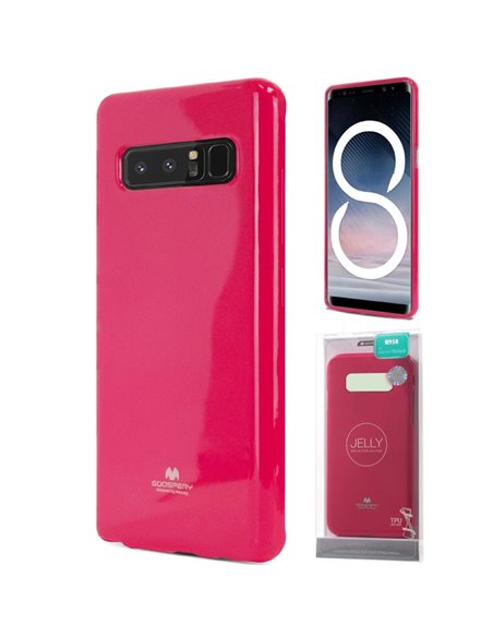 CUSTODIA per SAMSUNG GALAXY NOTE 8 (SM-N950) IN GEL TPU SILICONE COLORE FUCSIA LUCIDO CON GLITTER ALTA QUALITA' MERCURY BLISTER