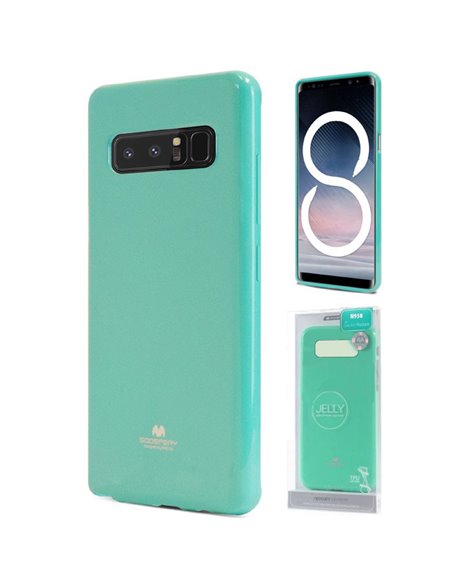 CUSTODIA per SAMSUNG GALAXY NOTE 8 (SM-N950) IN GEL TPU SILICONE COLORE VERDE ACQUA LUCIDO CON GLITTER ALTA QUALITA' MERCURY