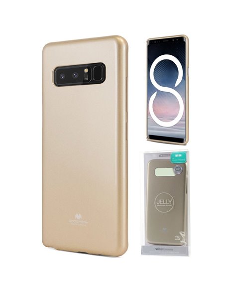 CUSTODIA per SAMSUNG GALAXY NOTE 8 (SM-N950) IN GEL TPU SILICONE COLORE ORO LUCIDO CON GLITTER ALTA QUALITA' MERCURY BLISTER