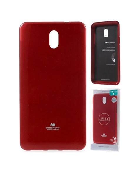 CUSTODIA per NOKIA 3, NOKIA 3 DUAL SIM IN GEL TPU SILICONE COLORE ROSSO LUCIDO CON GLITTER ALTA QUALITA' MERCURY BLISTER