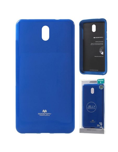 CUSTODIA per NOKIA 3, NOKIA 3 DUAL SIM IN GEL TPU SILICONE COLORE BLU LUCIDO CON GLITTER ALTA QUALITA' MERCURY BLISTER