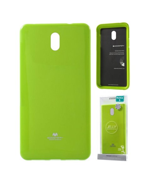 CUSTODIA per NOKIA 3, NOKIA 3 DUAL SIM IN GEL TPU SILICONE COLORE VERDE LUCIDO CON GLITTER ALTA QUALITA' MERCURY BLISTER