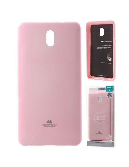 CUSTODIA per NOKIA 3, NOKIA 3 DUAL SIM IN GEL TPU SILICONE COLORE ROSA LUCIDO CON GLITTER ALTA QUALITA' MERCURY BLISTER