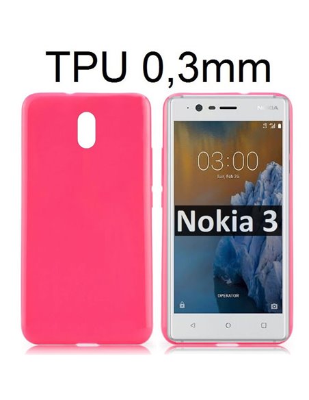 CUSTODIA per NOKIA 3, NOKIA 3 DUAL SIM IN GEL TPU SILICONE LUCIDA ULTRA SLIM 0,3mm COLORE FUCSIA