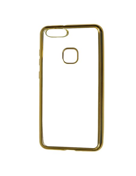 CUSTODIA per HUAWEI Y6 PRO 2017, P9 LITE MINI, NOVA LITE 2017 IN GEL TPU SILICONE TRASPARENTE CON CORNICE COLORE ORO