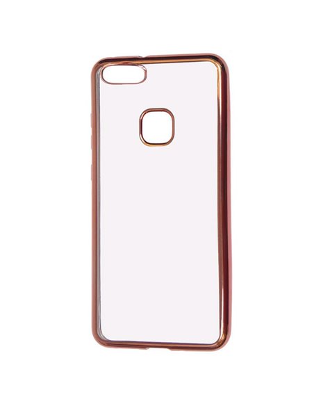 CUSTODIA per HUAWEI Y6 PRO 2017, P9 LITE MINI, NOVA LITE 2017 IN GEL TPU SILICONE TRASPARENTE CON CORNICE ROSA ORO