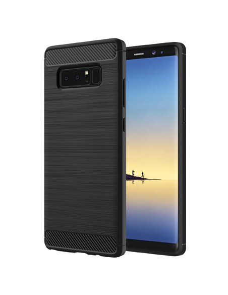 CUSTODIA per SAMSUNG GALAXY NOTE 8 (SM-N950) IN GEL TPU SILICONE EFFETTO METALLICO CON INSERTI IN FANTASIA CARBONIO COLORE NERO