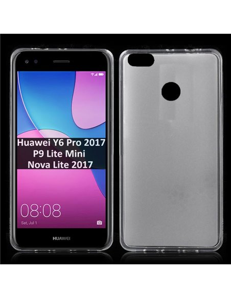 CUSTODIA per HUAWEI Y6 PRO 2017, P9 LITE MINI, NOVA LITE 2017 IN GEL TPU SILICONE COLORE BIANCO TRASPARENTE