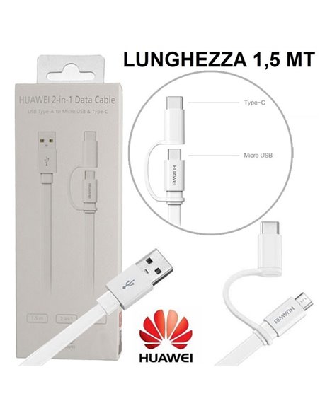 CAVO USB 2IN1 ORIGINALE HUAWEI AP55S CON DOPPIO ATTACCO TYPE-C E MICRO USB - LUNGHEZZA 1.5 MT COLORE BIANCO BLISTER