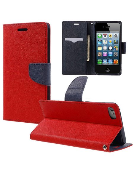 CUSTODIA per APPLE IPHONE 4, IPHONE 4s - FLIP ORIZZONTALE CON INTERNO IN TPU, STAND, PORTA CARTE E CHIUSURA MAGNETICA COLORE ROS