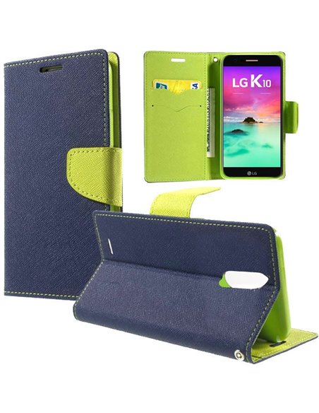 CUSTODIA per LG K10 (2017) - FLIP ORIZZONTALE CON INTERNO IN TPU, STAND, TASCHE PORTA CARTE E CHIUSURA MAGNETICA COLORE BLU