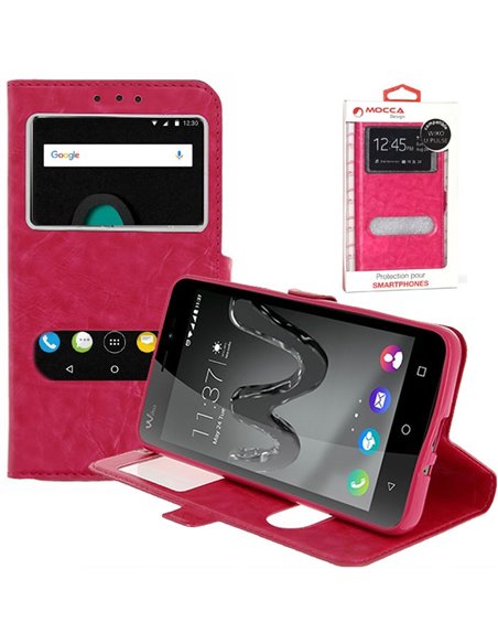 CUSTODIA per WIKO U PULSE - 5.5' - FLIP ORIZZONTALE PELLE CON INTERNO IN TPU E DOPPIA FINESTRA ID COLORE ROSA MOCCA